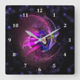 Nebula-Design mit Sternengassen und Blume Quadratische Wanduhr