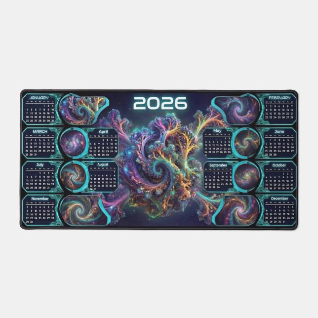 Nebula Nexus Command Mat – 2026 Galaxy Calendar  Schreibtischunterlage (Vorderseite)
