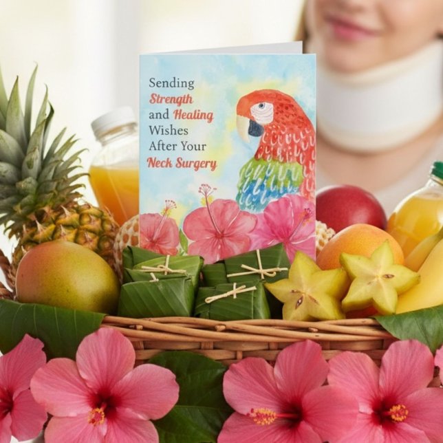 Neck Surgery Healing Scarlet Macaws, Hibiscus Karte (Von Creator hochgeladen)