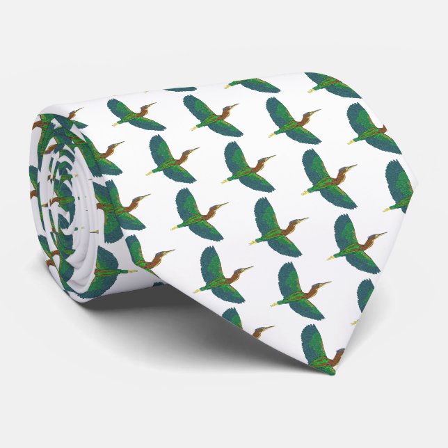 Neck Tie - Green Heron (weiß) Krawatte (Gerollt)