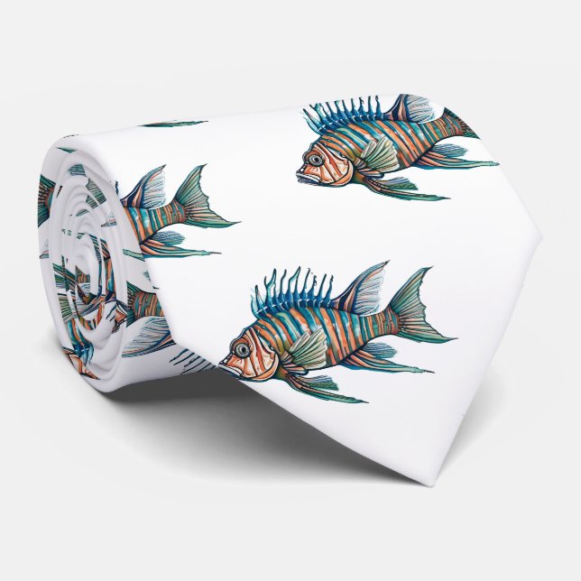 Neck Tie - Wasserfarben Serie: Seeteufel Krawatte (Gerollt)
