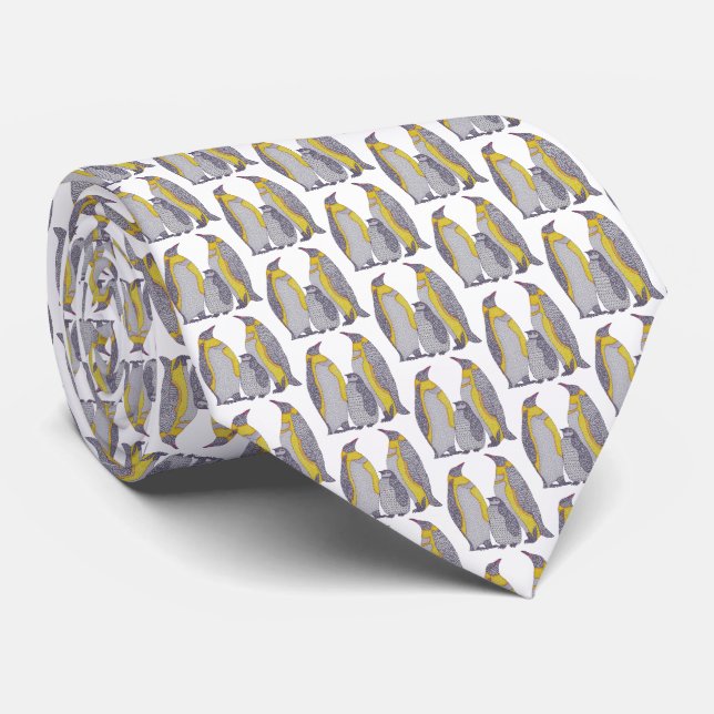 Neck Tie (weiß) - Penguin-Familie Krawatte (Gerollt)