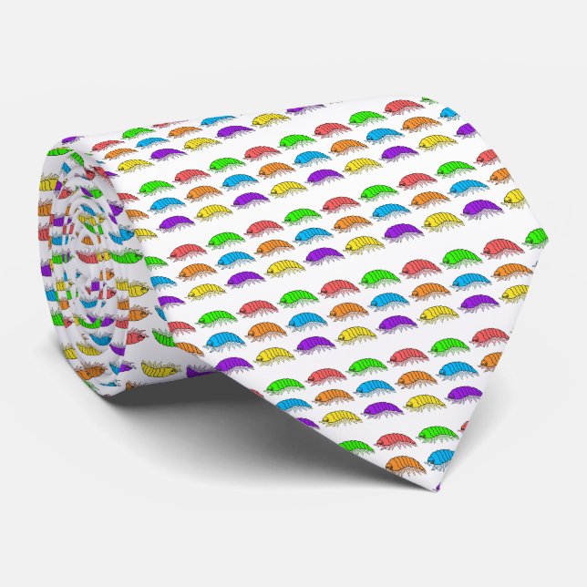 Neck Tie (weiß) - Rainbow Pill Bugs Krawatte (Gerollt)