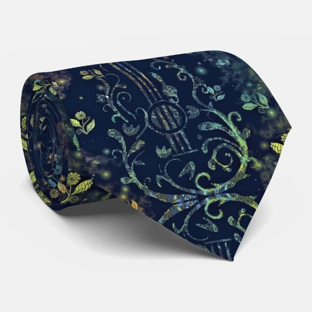 Neck Tie with Flowers Guitar Art Krawatte (Gerollt)