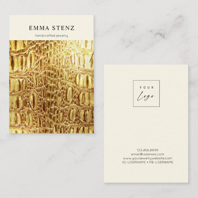 Necklace Display Card ・ Gold Leder Textur Logo Visitenkarte (Vorne/Hinten)