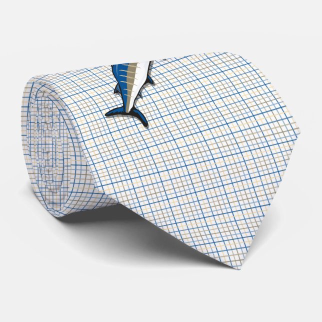 Necktie - Blue Marlin auf Kariert Krawatte (Gerollt)