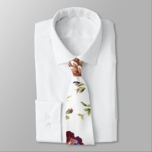 Necktie de Bourgogne Cravate Mariage florale branc