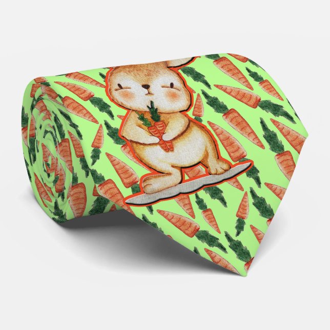 Necktie de Pâques - Lapin sur Carottes Cravate ver (Roulé)