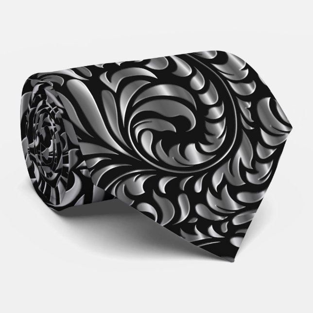 Necktie - Drama in Schwarz und Silber Krawatte (Gerollt)