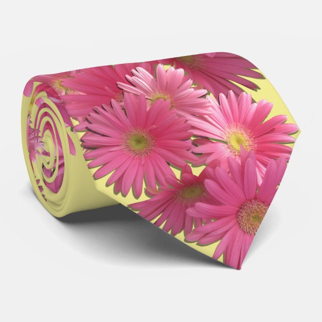 Necktie - Dunkelrosa Gerbera Daisies Krawatte (Gerollt)