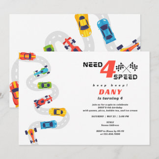 Need 4 Speed Motor Car Racing Boy Vierte Geburtsta Einladung