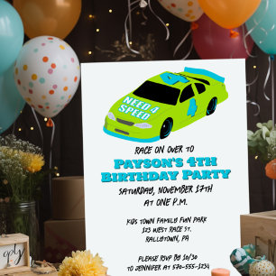 Need 4 Speed Race Car Boys 4. Geburtstag Party Einladung