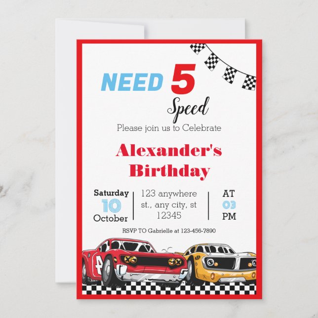Need 5 Speed Red Race Car Einladung (Vorderseite)