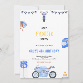Need Four Speed Blue And Yellow Birthday Party  Einladung