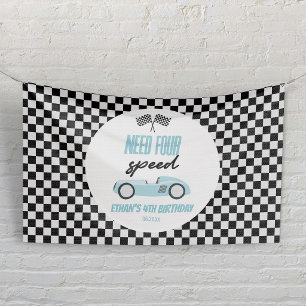 Need Four Speed Blue Race Car 4. Geburtstag Party Banner