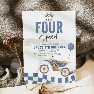 Need Four Speed Dirt Bike Boy 4. Geburtstag Party Einladung