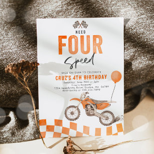 Need Four Speed Dirt Bike Boy 4. Geburtstag Party Einladung