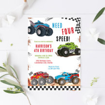 Need Four Speed Monster Truck Boy 4th Birthday