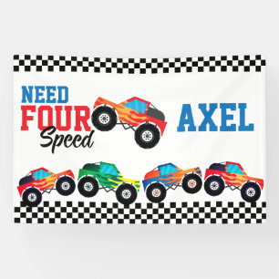 Need Four Speed Monster Truck Rennen 4. Geburtstag Banner