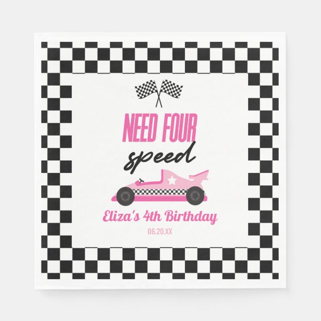 Need Four Speed Pink Race Car 4th Birthday Party Serviette (Vorderseite)