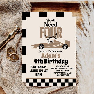 Need Four Speed Race Car Boy 4. Geburtstag Party Einladung