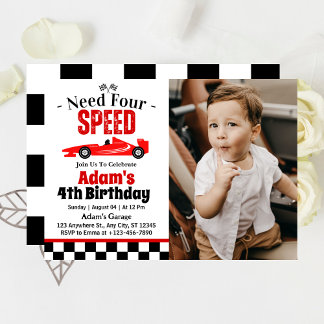 Need Four Speed Race Car Boy 4. Geburtstag Party Einladung