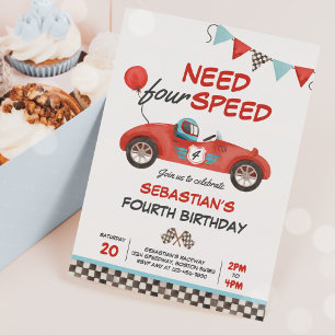 Need Four Speed Red Race Car 4. Geburtstag Party Einladung