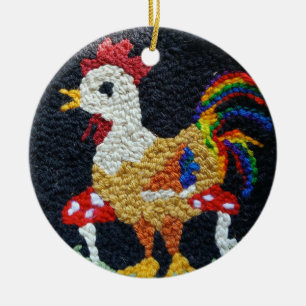 Needle Punch Rooster Design Keramik Ornament