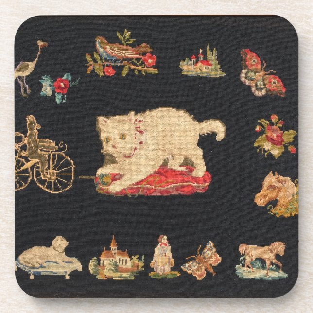 Needlepoint Kitty Cat Glossy Untersetzer (Vorderseite)