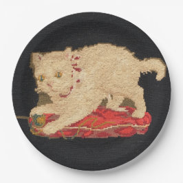 Needlepoint Kitty Cat Paper Plate Pappteller