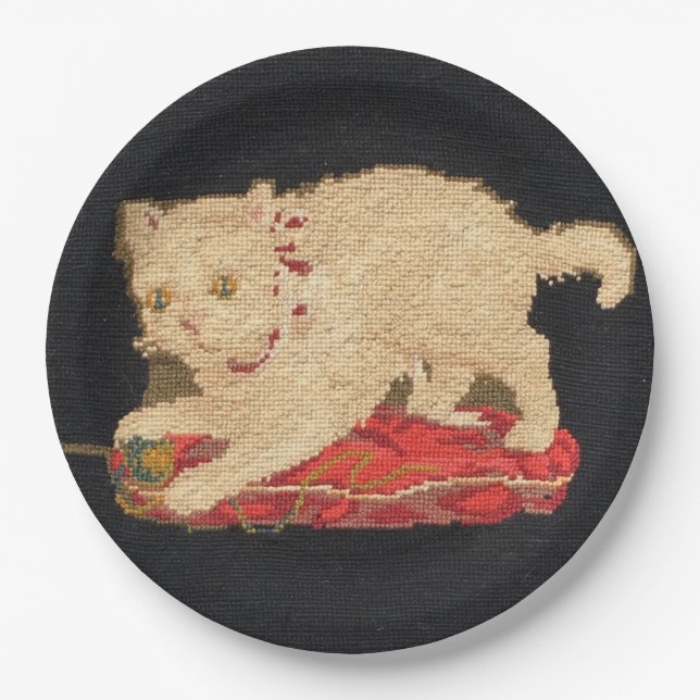 Needlepoint Kitty Cat Paper Plate Pappteller (Vorderseite)