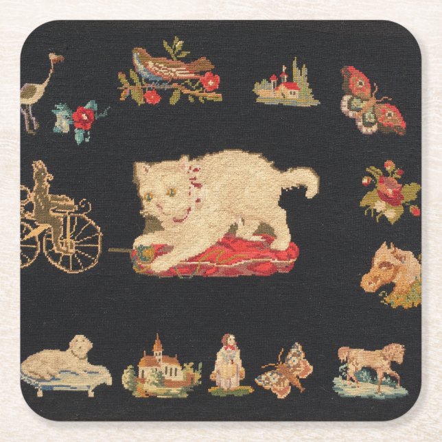 Needlepoint Kitty Cat Party Untersetzer (Vorderseite)