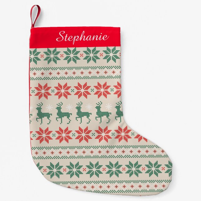Needlepoint Look Weihnachts-Strumpf Kleiner Weihnachtsstrumpf (Vorderseite)