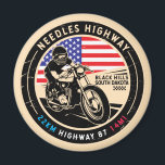 Needles Highway South Dakota Motorcycle Magnet<br><div class="desc">Needles Highway done in a vintage,  distressed style emblem. It is a famous scenic drive found in South Dakota and apart of the Peter Norbeck Scenic Byway.</div>