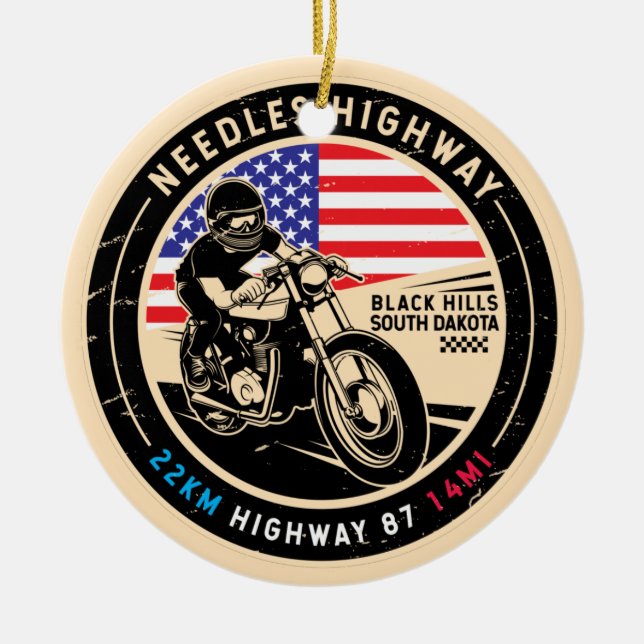 Needles Highway South Dakota Motorrad Keramik Ornament (Vorne)