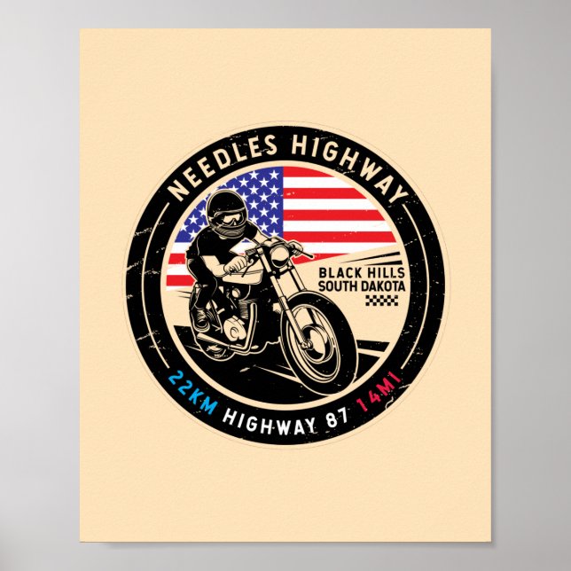 Needles Highway South Dakota Motorrad Poster (Vorne)