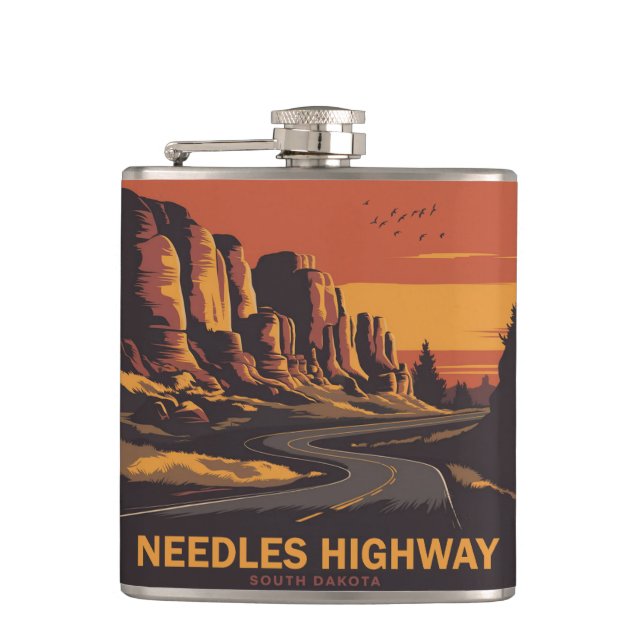 Needles Highway South Dakota Red Sky Flachmann (Vorderseite)