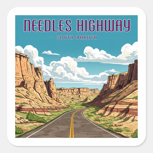 Needles Highway Süd Dakota Landschaft Quadratischer Aufkleber (Vorderseite)