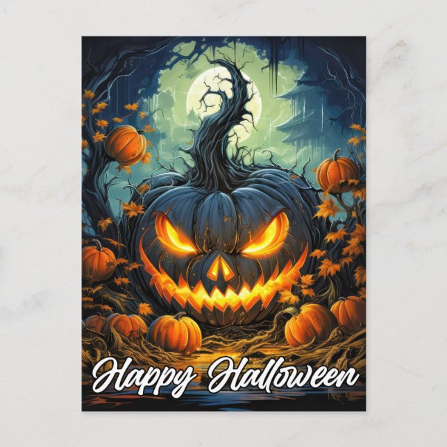 Nefarious Happy Halloween Pumpkin Illustration Postkarte (Vorderseite)