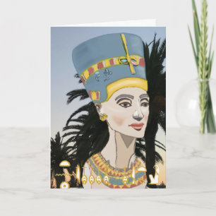 Nefertiti Farbporträt und Palmen  Karte