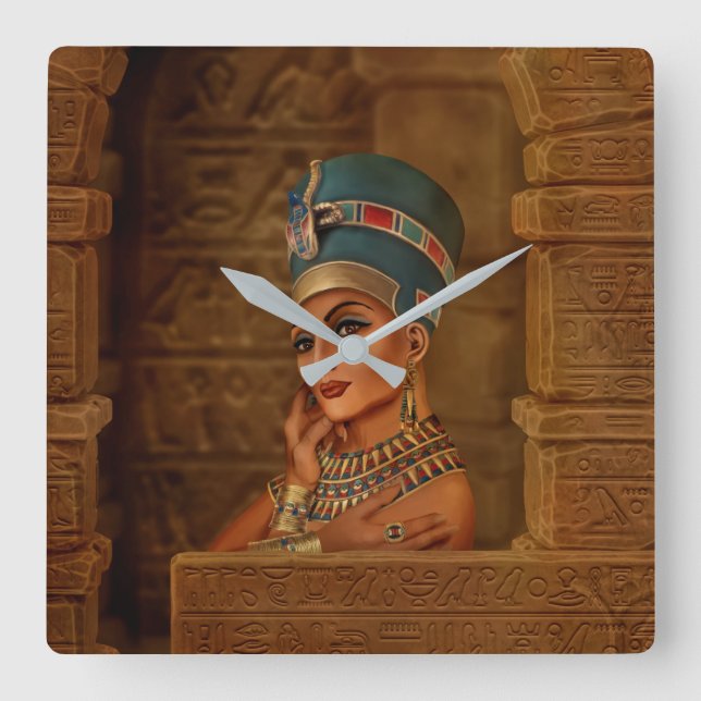 Nefertiti - Neferneferuaten die ägyptische Königin Quadratische Wanduhr (Vorderseite)