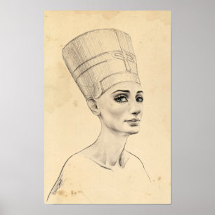 Nefertiti-Portrait zeichnend Papyrus aus dem alten Poster