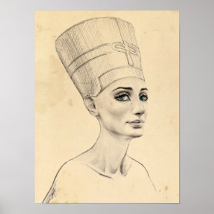 Nefertiti-Porträtzeichnung Altes Ägypten Papyrus Poster