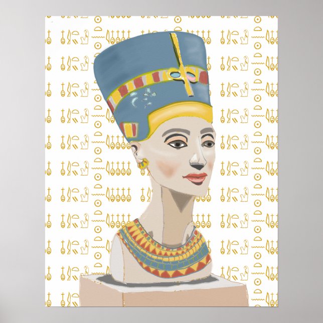 Nefertiti und Tiled Cartouche Hintergrund Poster (Vorne)