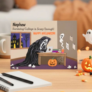 Neffe Sensenmann beim Studium zu Halloween Karte