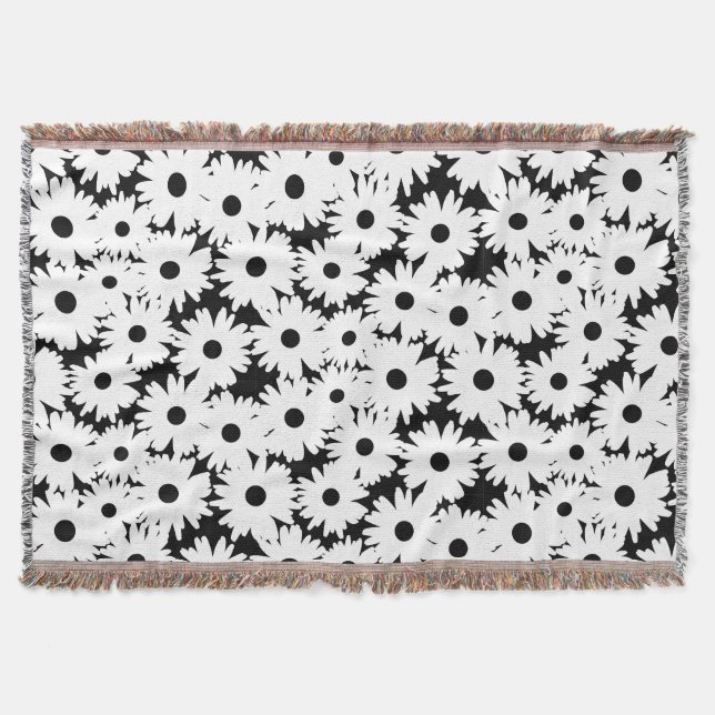 Negative Space Daisies weiß auf schwarz Decke (Vorderseite)