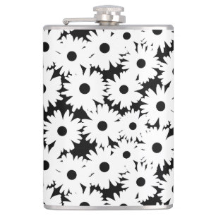 Negative Space Daisies weiß auf schwarz Flachmann