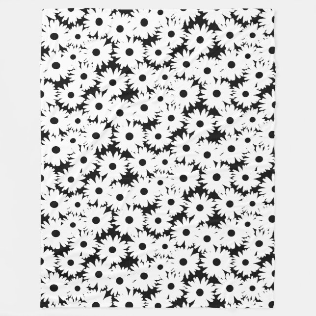 Negative Space Daisies weiß auf schwarz Fleecedecke (Vorderseite)
