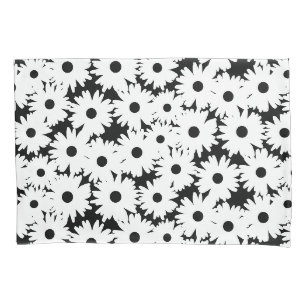 Negative Space Daisies weiß auf schwarz Kissenbezug