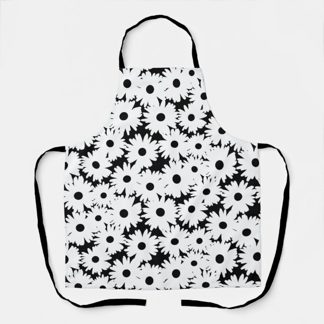 Negative Space Daisies weiß auf schwarz Schürze (Vorderseite)